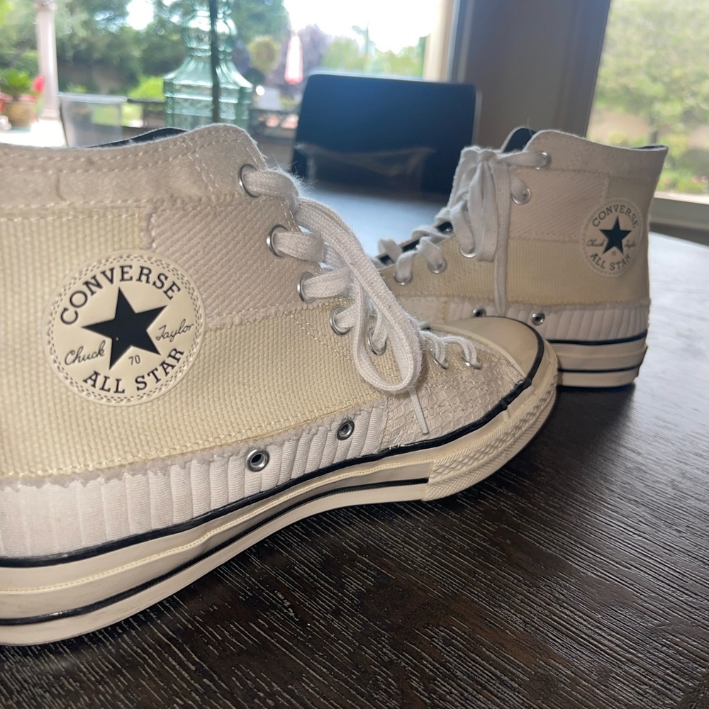 Beige Patchwork Converse High Tops - image 1